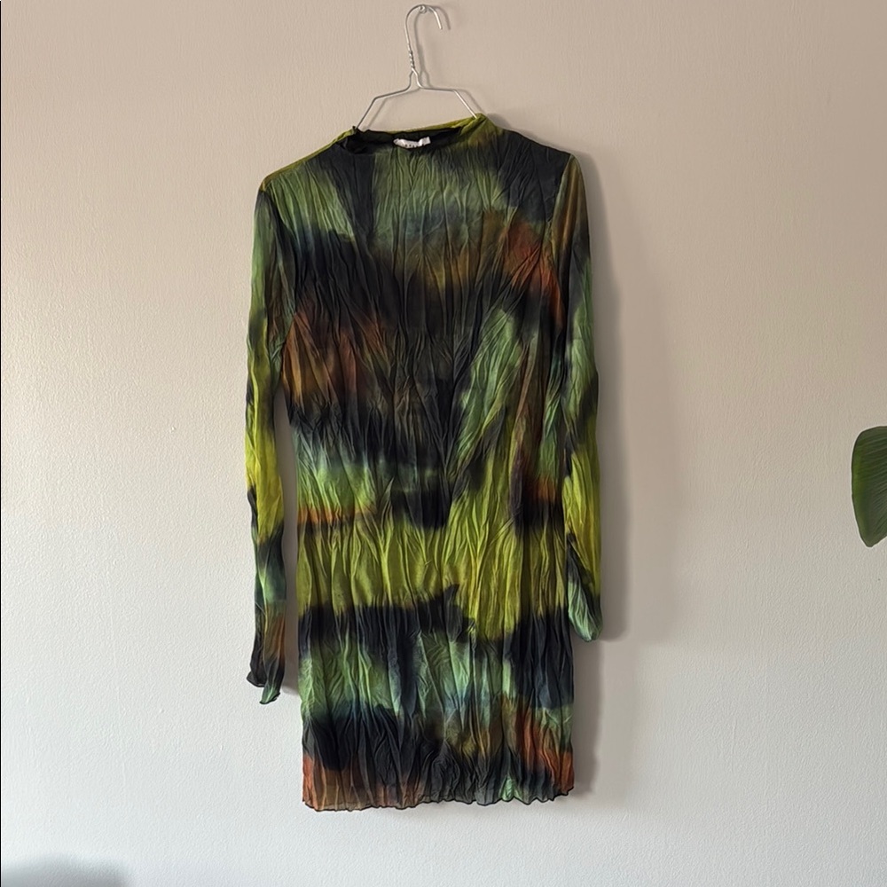 Topshop Green and Brown Long Sleeve Sheath Dress